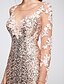 cheap Evening Dresses-Mermaid / Trumpet Elegant Dress Prom Floor Length Long Sleeve Illusion Neck Sequined with Sequin Appliques  / Illusion Sleeve / Formal Evening / Sparkle &amp; Shine / See Through