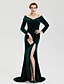 cheap Evening Dresses-Sheath / Column Celebrity Style Dress Formal Evening Sweep / Brush Train Long Sleeve Off Shoulder Velvet with Slit