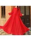 baratos Vestidos Estilo Casual-Mulheres Vestido de chiffon Rodado Vestido maxi longo Branco Fúcsia Lilás Vermelho Manga Longa Cor Sólida Fashion Outono Inverno Decote Redondo Vintage Roupa de rua Festa S M L XL / Algodão