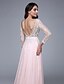 cheap Evening Dresses-A-Line Dress Formal Evening Sweep / Brush Train Long Sleeve Illusion Neck Chiffon with Appliques 2024
