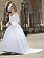 זול שמלות כלה-שמלות חתונה נשף צווארון V שרוול ארוך שובל כנסייה (צ&#039;אפל) סאטן שמלות כלה עם חרוזים אפליקציות 2024