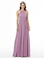 cheap Bridesmaid Dresses-A-Line Jewel Neck Floor Length Chiffon Bridesmaid Dress with Criss Cross / Pleats / Ruched / Open Back