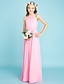 cheap Junior Bridesmaid Dresses-A-Line Floor Length Halter Neck Chiffon Junior Bridesmaid Dresses&amp;Gowns With Sash / Ribbon Pink Kids Wedding Guest Dress 4-16 Year