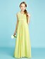 cheap Junior Bridesmaid Dresses-Sheath / Column V Neck Floor Length Chiffon / Lace Junior Bridesmaid Dress with Lace / Sash / Ribbon