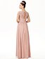 cheap Bridesmaid Dresses-A-Line Jewel Neck Floor Length Chiffon / Corded Lace Bridesmaid Dress with Sash / Ribbon / Bow(s) / Pleats