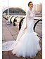 cheap Wedding Dresses-Mermaid / Trumpet V Neck Sweep / Brush Train Lace / Tulle Made-To-Measure Wedding Dresses with Lace / Side-Draped by LAN TING BRIDE® / Open Back