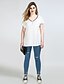 cheap Women&#039;s Blouses &amp; Shirts-Women&#039;s Daily Holiday Casual Plus Size Cotton T-shirt - Color Block / Patchwork V Neck White