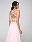 cheap Evening Dresses-A-Line Open Back Formal Evening Dress Straps Sleeveless Court Train Chiffon with Ruched Beading 2020