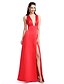 cheap Evening Dresses-A-Line Minimalist Dress Prom Floor Length Sleeveless Plunging Neck Satin with Split Front 2022 / Formal Evening