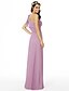 cheap Bridesmaid Dresses-Sheath / Column One Shoulder Floor Length Chiffon Bridesmaid Dress with Beading / Flower / Side-Draped