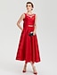 cheap Evening Dresses-A-Line Elegant Dress Formal Evening Party Tea Length Sleeveless Jewel Neck Satin with Rhinestone Crystal Sash / Ribbon 2024