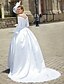 voordelige Trouwjurken-Trouwjurken Baljurk V-hals Lange mouw Kapelsleep Satijn Bruids jurken Met Kralen Appliqués 2024