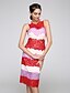 זול שמלות קוקטייל-מעטפת \ עמוד בלוק צבע שמלה סיום לימודים באורך  הברך ללא שרוולים עם תכשיטים תחרה עם תחרה 2023