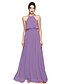 cheap Bridesmaid Dresses-A-Line Halter Neck Floor Length Chiffon Bridesmaid Dress with Bow(s) / Sash / Ribbon / Open Back