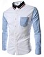 cheap Men&#039;s Shirts-Men&#039;s Color Block Houndstooth Slim Shirt - Cotton Daily Weekend White / Navy Blue / Long Sleeve
