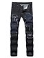 cheap Men&#039;s Pants-Men&#039;s Street chic Daily Loose Slim Jeans Pants - Patchwork Solid Colored Flower / Floral Ripped Denim Cotton Black Blue 28 / 30 / 32