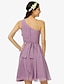 זול שמלות שושבינה-גזרת A כתפיה אחת באורך  הברך שיפון שמלה לשושבינה  עם סרט / פפיון(ים) / קפלים