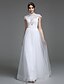 abordables Vestidos de novia-Hall Wedding Dresses A-Line High Neck Cap Sleeve Floor Length Lace Bodice Bridal Gowns With Pattern 2023