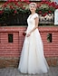 cheap Wedding Dresses-A-Line Wedding Dresses Floor Length Lace Over Tulle with Sash / Ribbon Appliques 2021