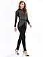 cheap Women&#039;s Jumpsuits &amp; Rompers-Women&#039;s Backless Solid Patchwork Hot Fix Rhinestone Mesh Backless JumpsuitsSexy / Casual Round Neck Long Sleeve