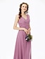 cheap Bridesmaid Dresses-Sheath / Column Bridesmaid Dress V Neck Sleeveless Open Back Floor Length Chiffon with Criss Cross / Pleats 2022