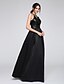 cheap Evening Dresses-A-Line Sparkle &amp; Shine Formal Evening Dress Jewel Neck Sleeveless Floor Length Satin Sequined with Beading Sequin