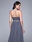 cheap Evening Dresses-A-Line Color Block Formal Evening Dress V Neck Sleeveless Court Train Chiffon with Criss Cross Crystals Beading 2020