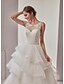 cheap Wedding Dresses-Ball Gown Wedding Dresses Scoop Neck Sweep / Brush Train Lace Tulle Sleeveless See-Through Beautiful Back with Sashes / Ribbons Tiered 2021