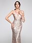 cheap Evening Dresses-Mermaid / Trumpet Elegant Dress Prom Floor Length Long Sleeve Illusion Neck Sequined with Sequin Appliques  / Illusion Sleeve / Formal Evening / Sparkle &amp; Shine / See Through