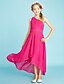 cheap Junior Bridesmaid Dresses-A-Line Asymmetrical One Shoulder Chiffon Junior Bridesmaid Dresses&amp;Gowns With Sash / Ribbon Kids Wedding Guest Dress 4-16 Year