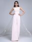 cheap Special Occasion Dresses-Jumpsuits Sheath / Column Elegant Dress Formal Evening Court Train Sleeveless Jewel Neck Chiffon with Pattern / Print