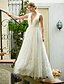 cheap Wedding Dresses-Engagement Open Back Formal Wedding Dresses A-Line Plunging Neck Sleeveless Sweep / Brush Train Lace Over Tulle Bridal Gowns With Sash / Ribbon Appliques 2024