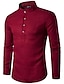cheap Cotton Linen Shirt-Men&#039;s Shirt Linen Shirt Summer Shirt Beach Shirt Black White Red Long Sleeve Plain Standing Collar Party Office Clothing Apparel Basic