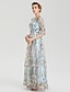 cheap Elegant Wedding Guest-A-Line Empire Dress Wedding Guest Party Wear Floor Length 3/4 Length Sleeve Illusion Neck Lace with Embroidery Appliques 2024