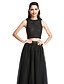 cheap Special Occasion Dresses-A-Line Two Piece Holiday Homecoming Cocktail Party Dress Jewel Neck Sleeveless Floor Length Lace Tulle with Pleats 2020