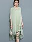 baratos Vestidos de mulher-Mulheres Vestido De Duas Peças Floral Com Transparência Verão Outono Gola Peter Pan Moda de Rua Para Noite Verde
