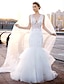 cheap Wedding Dresses-Mermaid / Trumpet V Neck Sweep / Brush Train Lace / Tulle Made-To-Measure Wedding Dresses with Lace / Side-Draped by LAN TING BRIDE® / Open Back