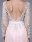 cheap Evening Dresses-A-Line Dress Formal Evening Sweep / Brush Train Long Sleeve Illusion Neck Chiffon with Appliques 2024
