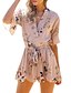 cheap Women&#039;s Rompers-Women&#039;s Romper Floral V Neck Holiday Going out Regular Fit Half Sleeve Blue White Khaki S M L