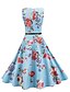 preiswerte Retro-Kleider-Damen Retro Baumwolle Hose - Blumen Vintage Stil Blau