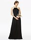 cheap Bridesmaid Dresses-Sheath / Column Spaghetti Strap / Y Neck Floor Length Chiffon / Corded Lace Bridesmaid Dress with Lace / Pleats by LAN TING BRIDE®