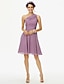 cheap Bridesmaid Dresses-A-Line One Shoulder Knee Length Chiffon Bridesmaid Dress with Sash / Ribbon / Bow(s) / Pleats