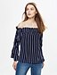 cheap Women&#039;s T-shirts-Women&#039;s Striped T-shirt - Cotton Simple Casual / Daily Boat Neck Blue