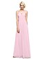 cheap Bridesmaid Dresses-Sheath / Column Spaghetti Strap Floor Length Georgette Bridesmaid Dress with Pleats by LAN TING BRIDE®