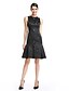 Χαμηλού Κόστους Κοκτέιλ Φορέματα-Γραμμή Α Μικρό Μαύρο Φόρεμα Καλωσόρισμα Κοκτέιλ Πάρτι Χοροεσπερίδα Φόρεμα Με Κόσμημα Αμάνικο Μέχρι το γόνατο Σατέν με Χάντρες 2021