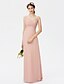 cheap Bridesmaid Dresses-Sheath / Column Queen Anne Floor Length Chiffon / Sheer Lace Bridesmaid Dress with Lace / Criss Cross / See Through