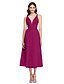 cheap Bridesmaid Dresses-A-Line V Neck Tea Length Lace Bridesmaid Dress with Sash / Ribbon by LAN TING BRIDE®