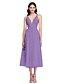 cheap Bridesmaid Dresses-A-Line V Neck Tea Length Lace Bridesmaid Dress with Sash / Ribbon by LAN TING BRIDE®