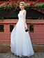 Χαμηλού Κόστους Νυφικά Φορέματα-Φορεματα για γαμο Μακρύ Γραμμή Α Αμάνικο Λαιμός σέσουλα Τούλι Με Χάντρες Διακοσμητικά Επιράμματα 2023 Νυφικά φορέματα