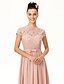 cheap Bridesmaid Dresses-A-Line Jewel Neck Floor Length Chiffon / Corded Lace Bridesmaid Dress with Sash / Ribbon / Bow(s) / Pleats